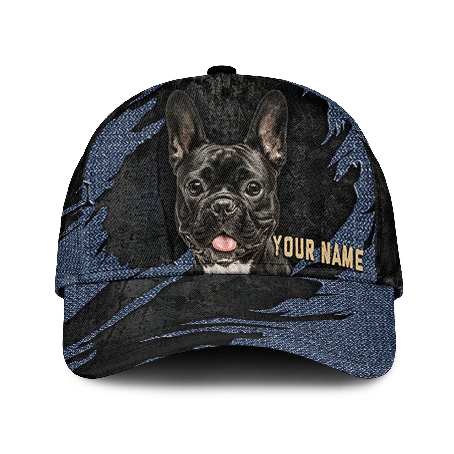 French Bulldog - Jean Background Custom Name Cap