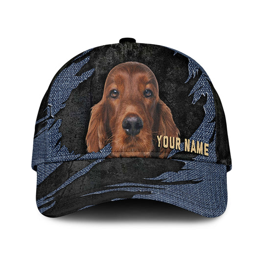 Irish Setter - Jean Background Custom Name Cap