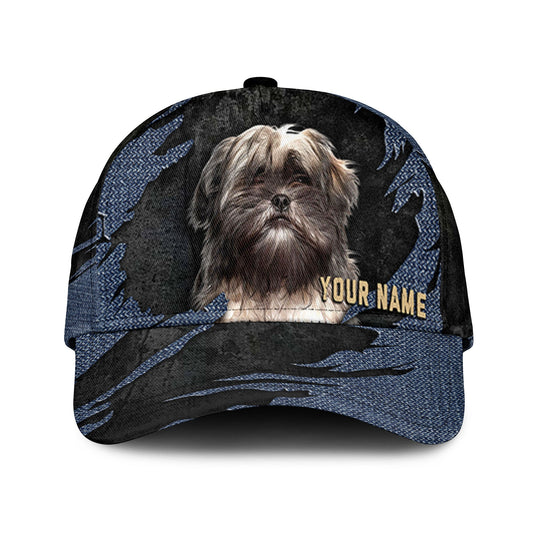 Lhasa Apso - Jean Background Custom Name Cap