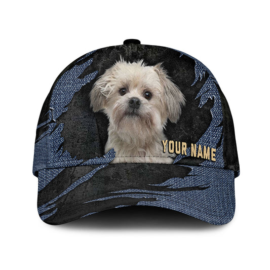 Little Lion Dog - Jean Background Custom Name Cap