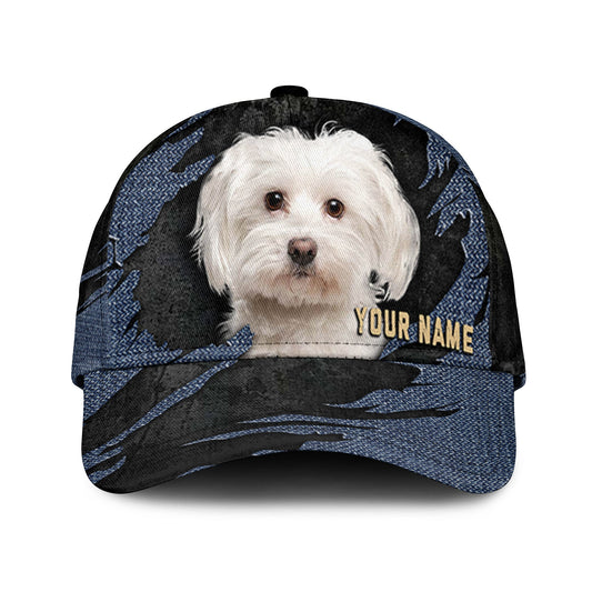 Maltese - Jean Background Custom Name Cap