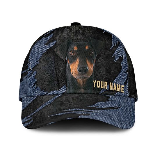 Manchester Terrier - Jean Background Custom Name Cap