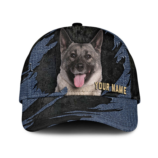 Norwegian Elkhound - Jean Background Custom Name Cap