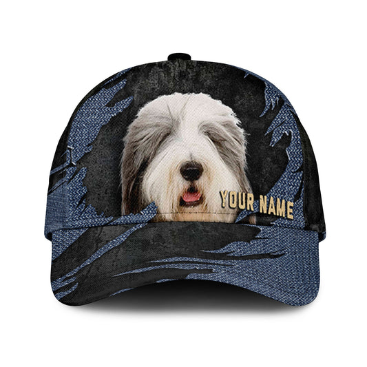 Old English Sheepdog - Jean Background Custom Name Cap