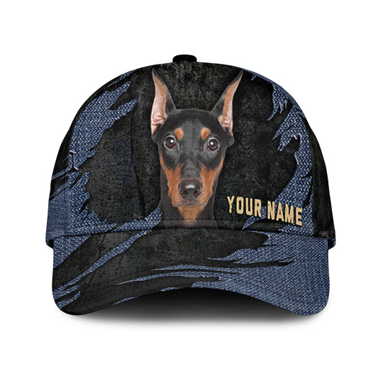 Pinscher - Jean Background Custom Name Cap