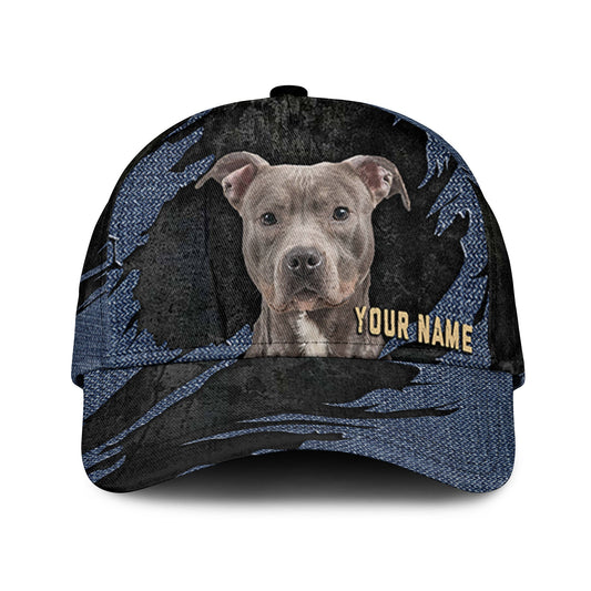 Pitbull - Jean Background Custom Name Cap