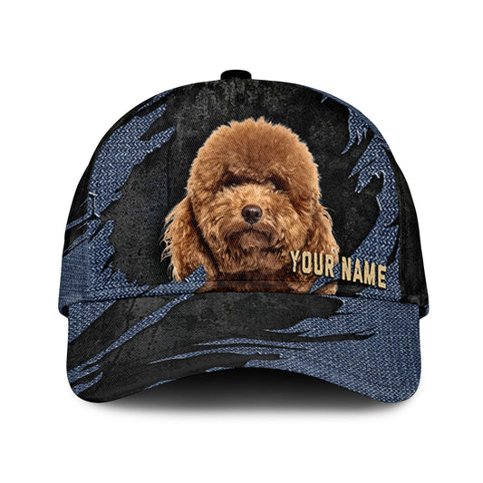 Poodle - Jean Background Custom Name Cap