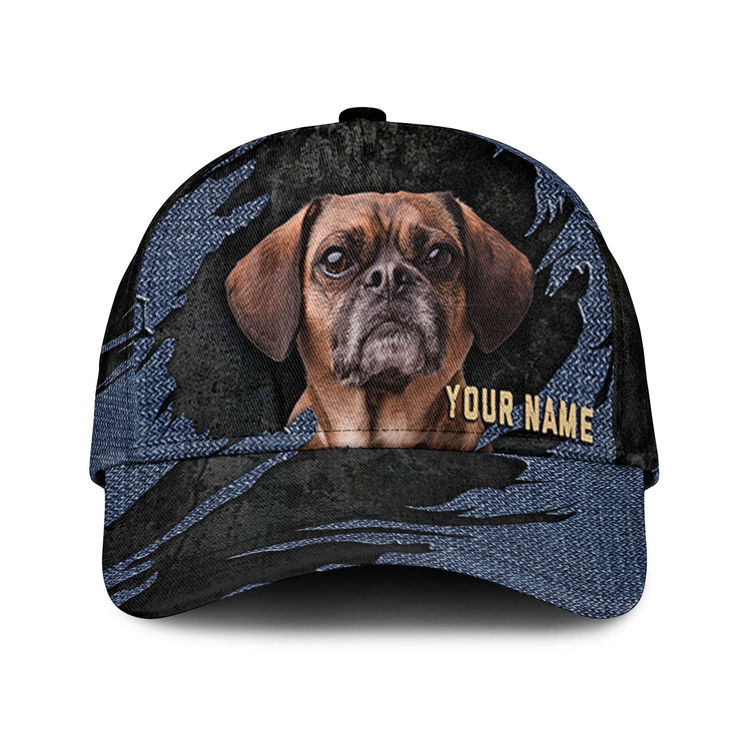 Puggle - Jean Background Custom Name Cap