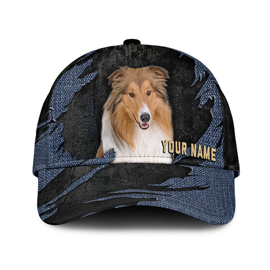 Rough Collie - Jean Background Custom Name Cap