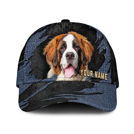 Saint Bernard - Jean Background Custom Name Cap