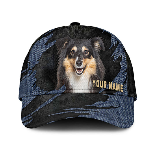 Shetland Sheepdog - Jean Background Custom Name Cap