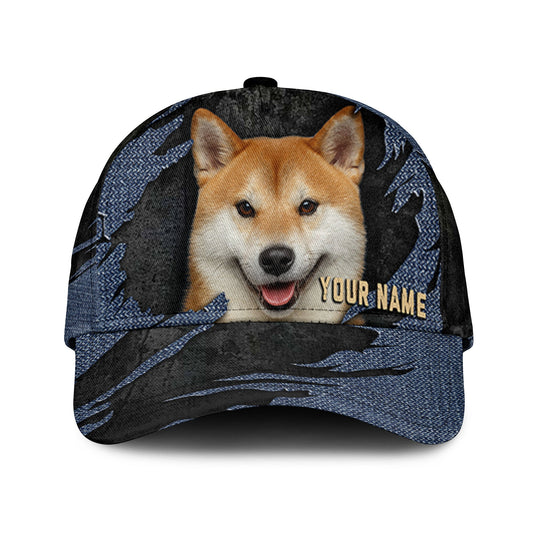 Shiba Inu - Jean Background Custom Name Cap