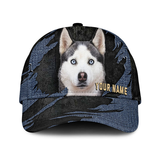 Siberian Husky - Jean Background Custom Name Cap