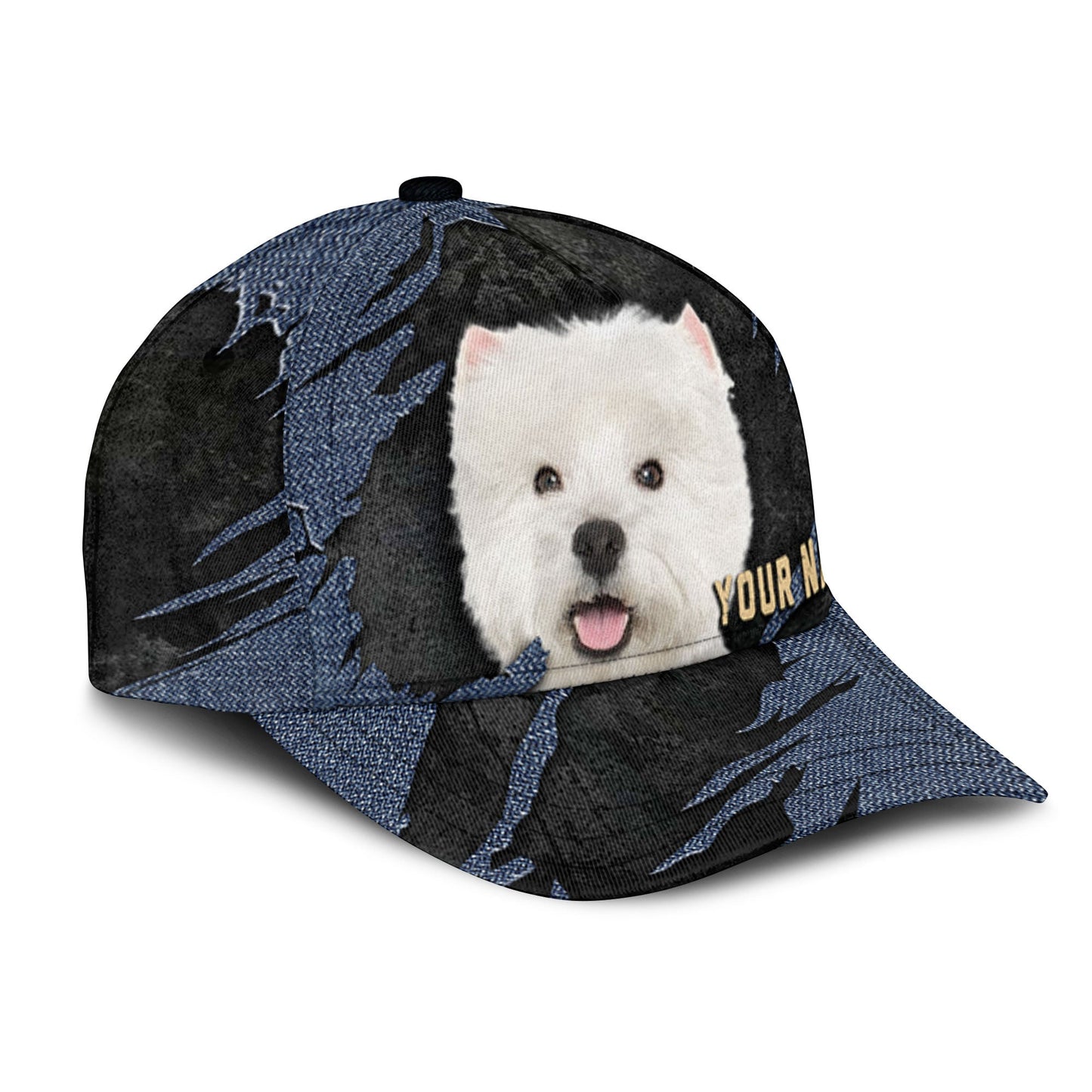 West Highland White Terrier - Jean Background Custom Name Cap