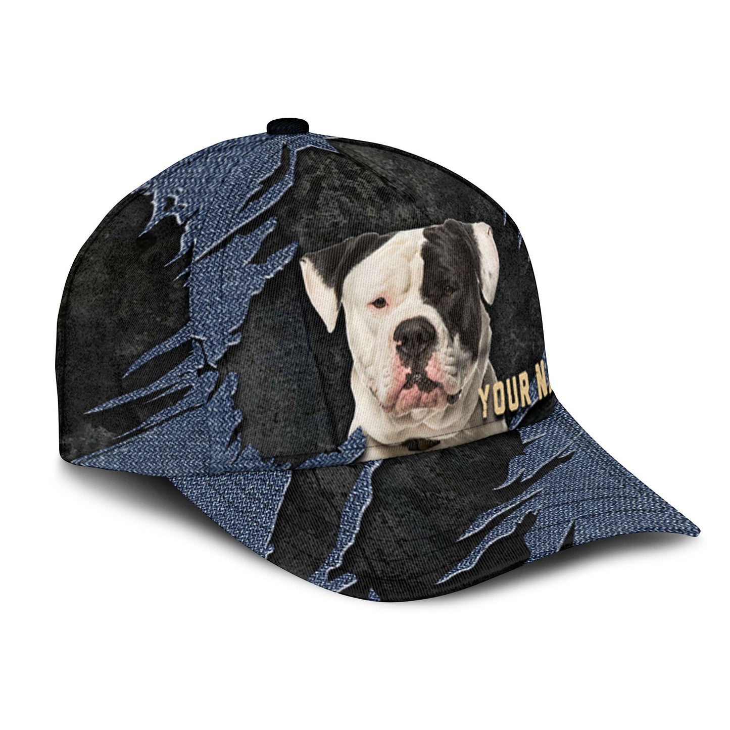 American Bulldog - Jean Background Custom Name Cap