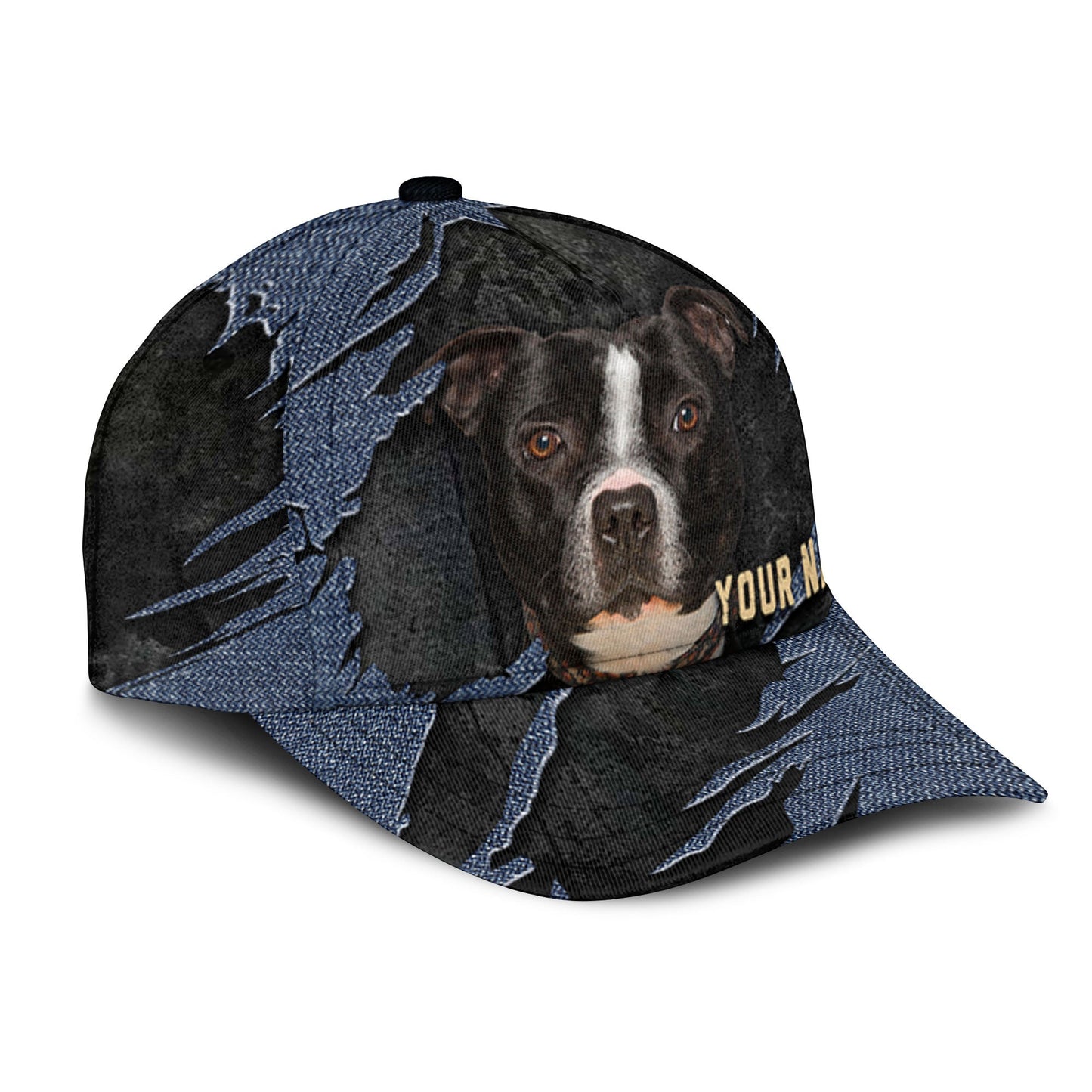 American Staffordshire Terrier - Jean Background Custom Name Cap