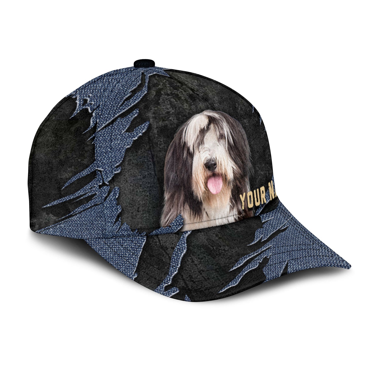 Bearded Collie - Jean Background Custom Name Cap