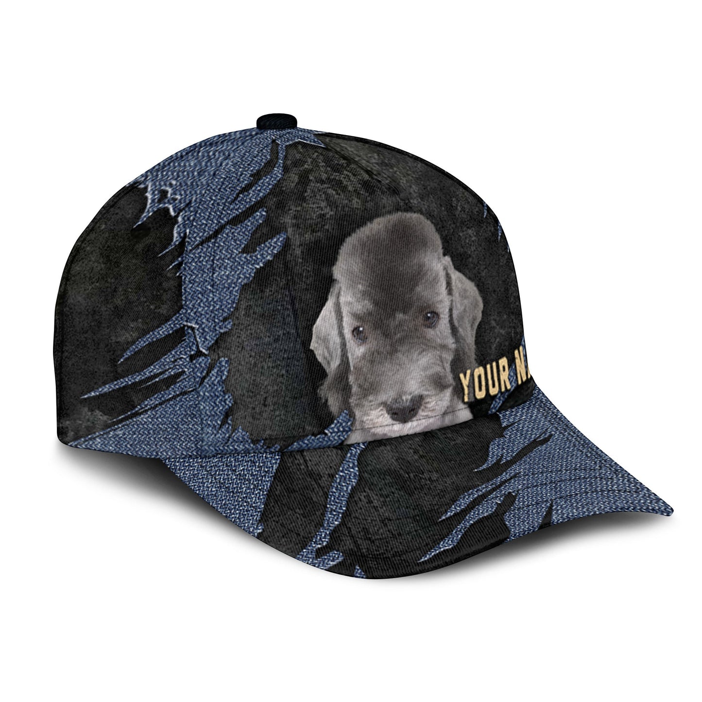 Bedlington Terrier - Jean Background Custom Name Cap