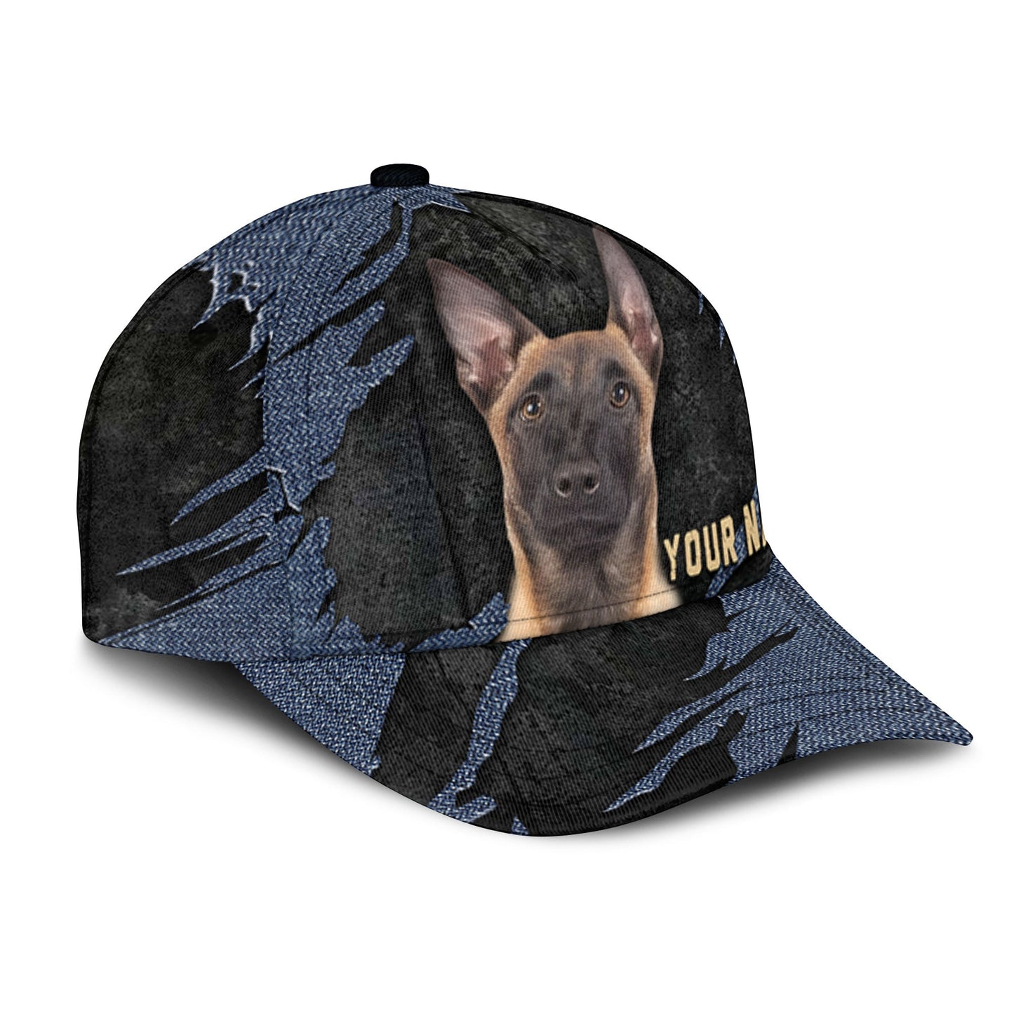 Belgain Malinois - Jean Background Custom Name Cap