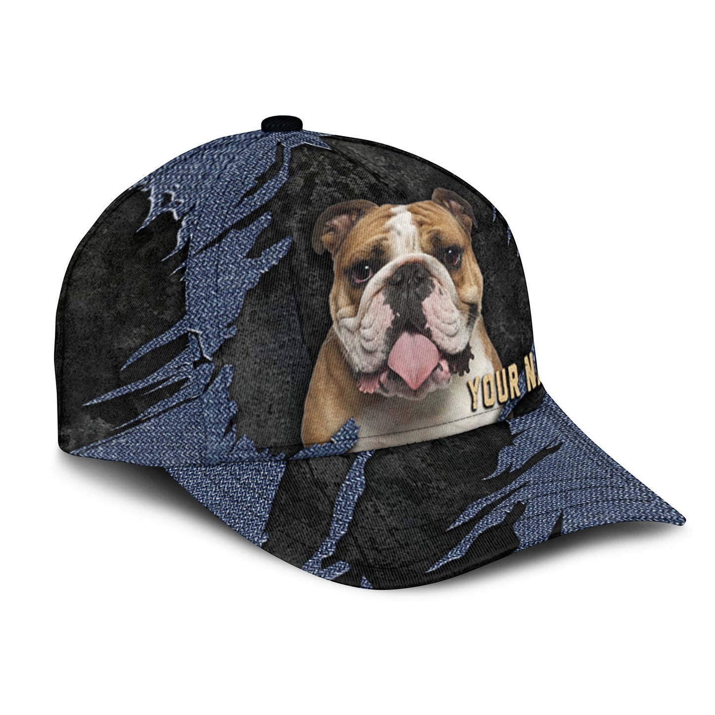 Bulldog - Jean Background Custom Name Cap