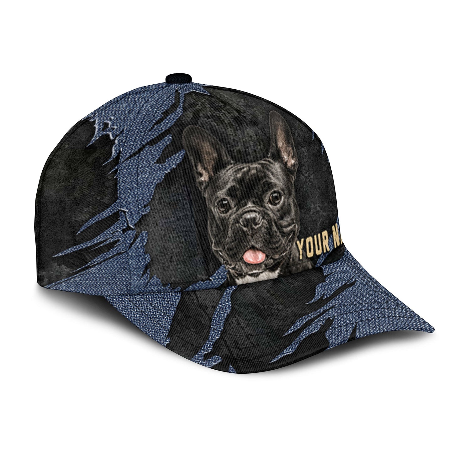 French Bulldog - Jean Background Custom Name Cap