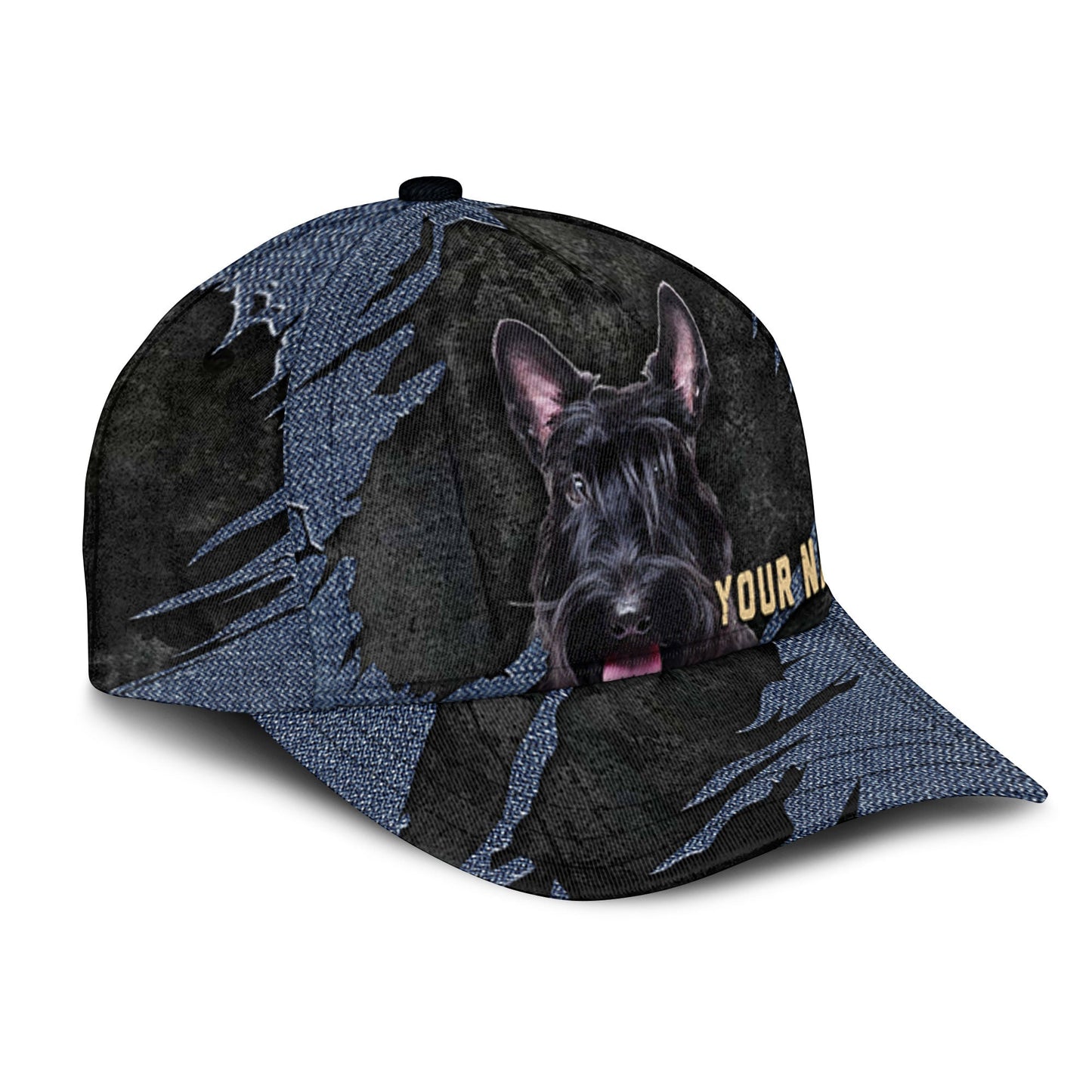 Scottish Terrier - Jean Background Custom Name Cap