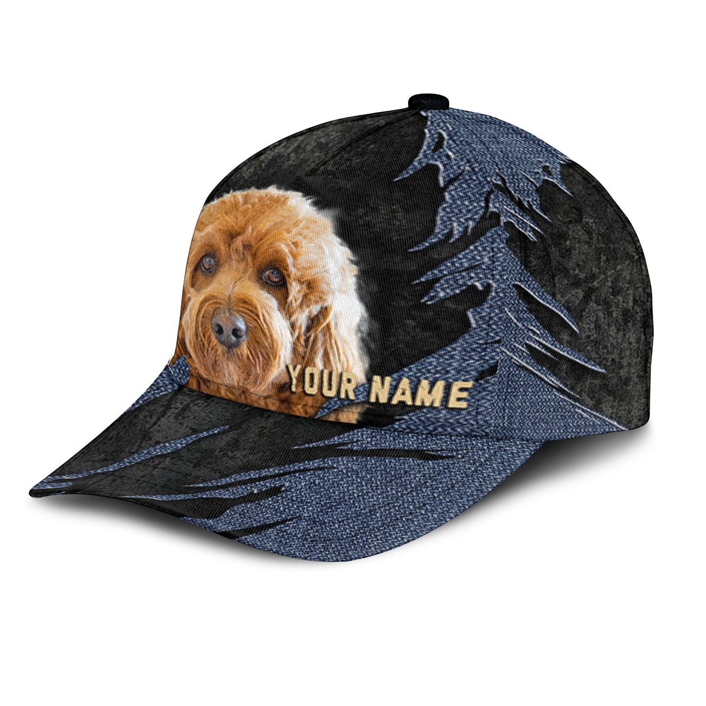 Cavapoo - Jean Background Custom Name Cap