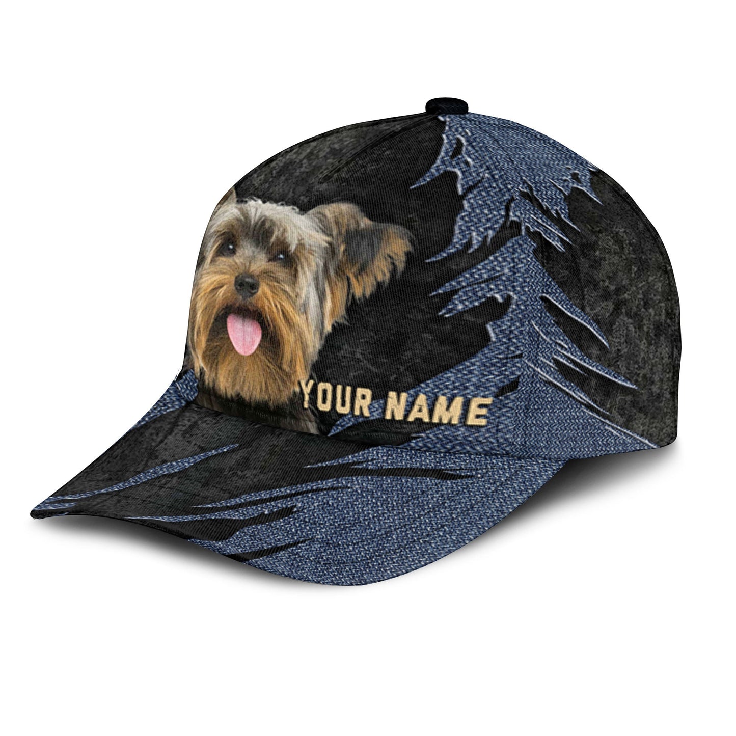 Yorkshire Terrier - Jean Background Custom Name Cap
