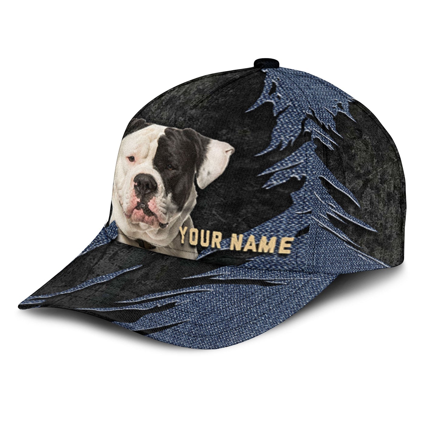 American Bulldog - Jean Background Custom Name Cap