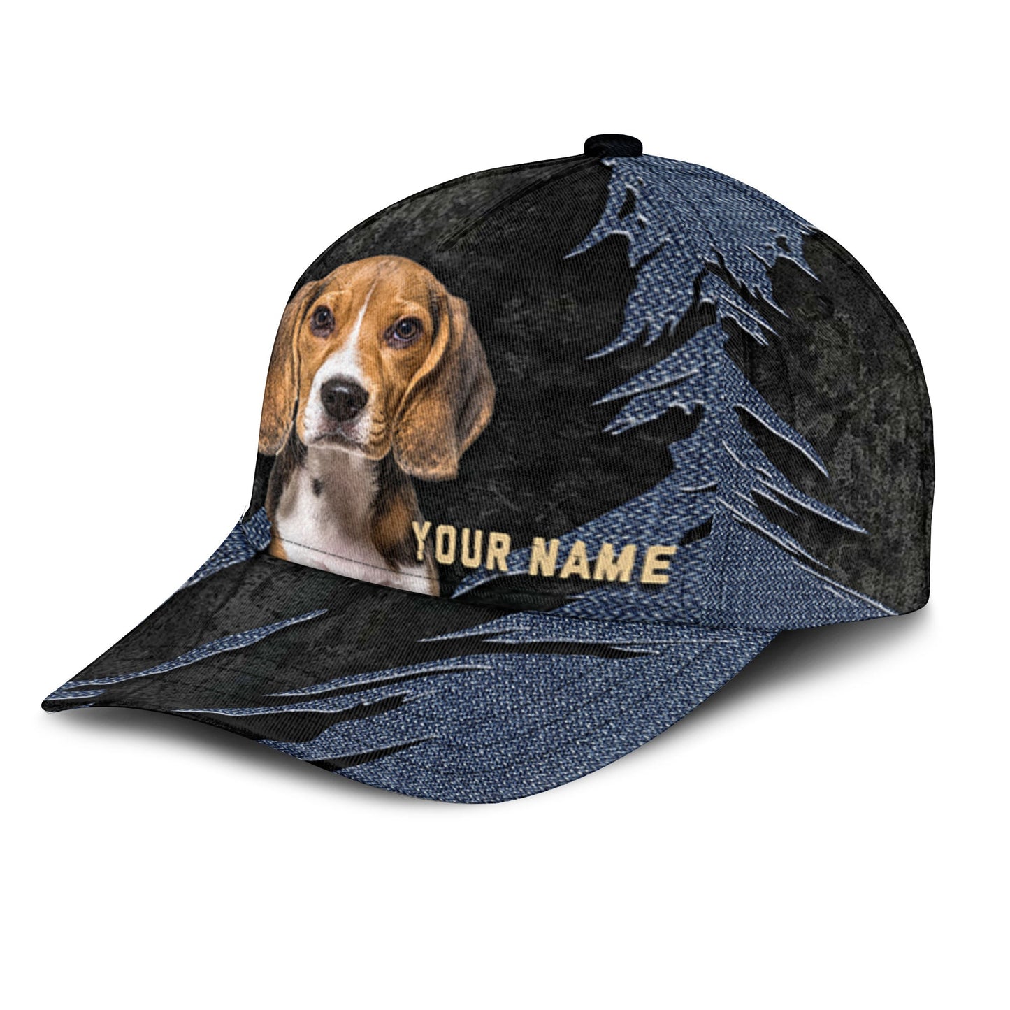 Beagle - Jean Background Custom Name Cap