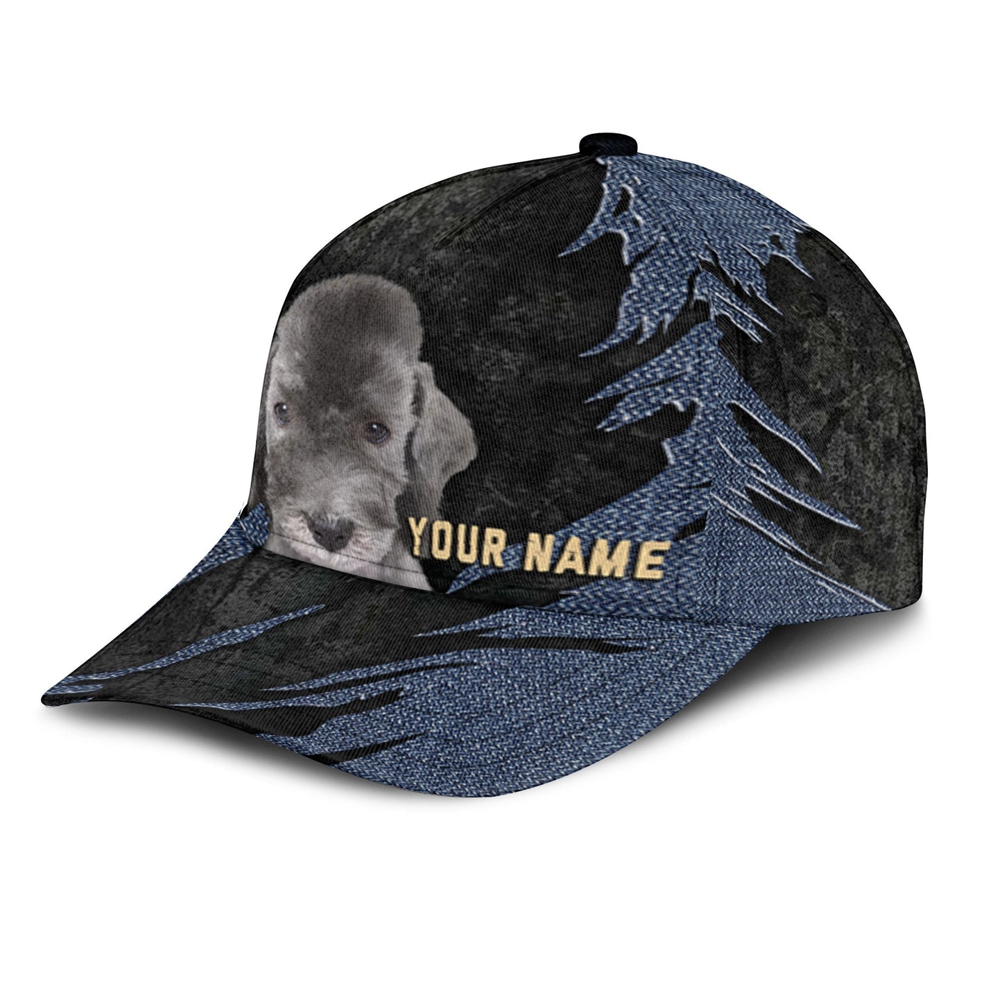 Bedlington Terrier - Jean Background Custom Name Cap