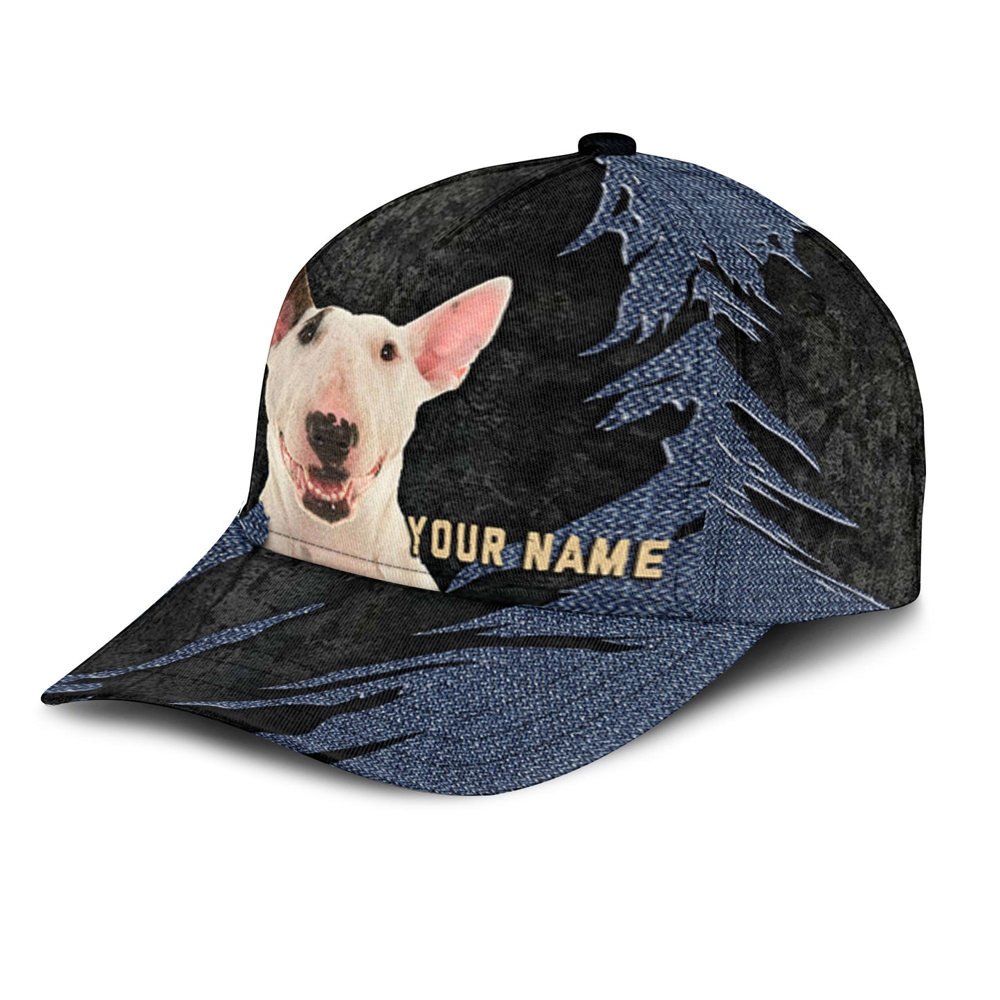 Bull Terrier - Jean Background Custom Name Cap