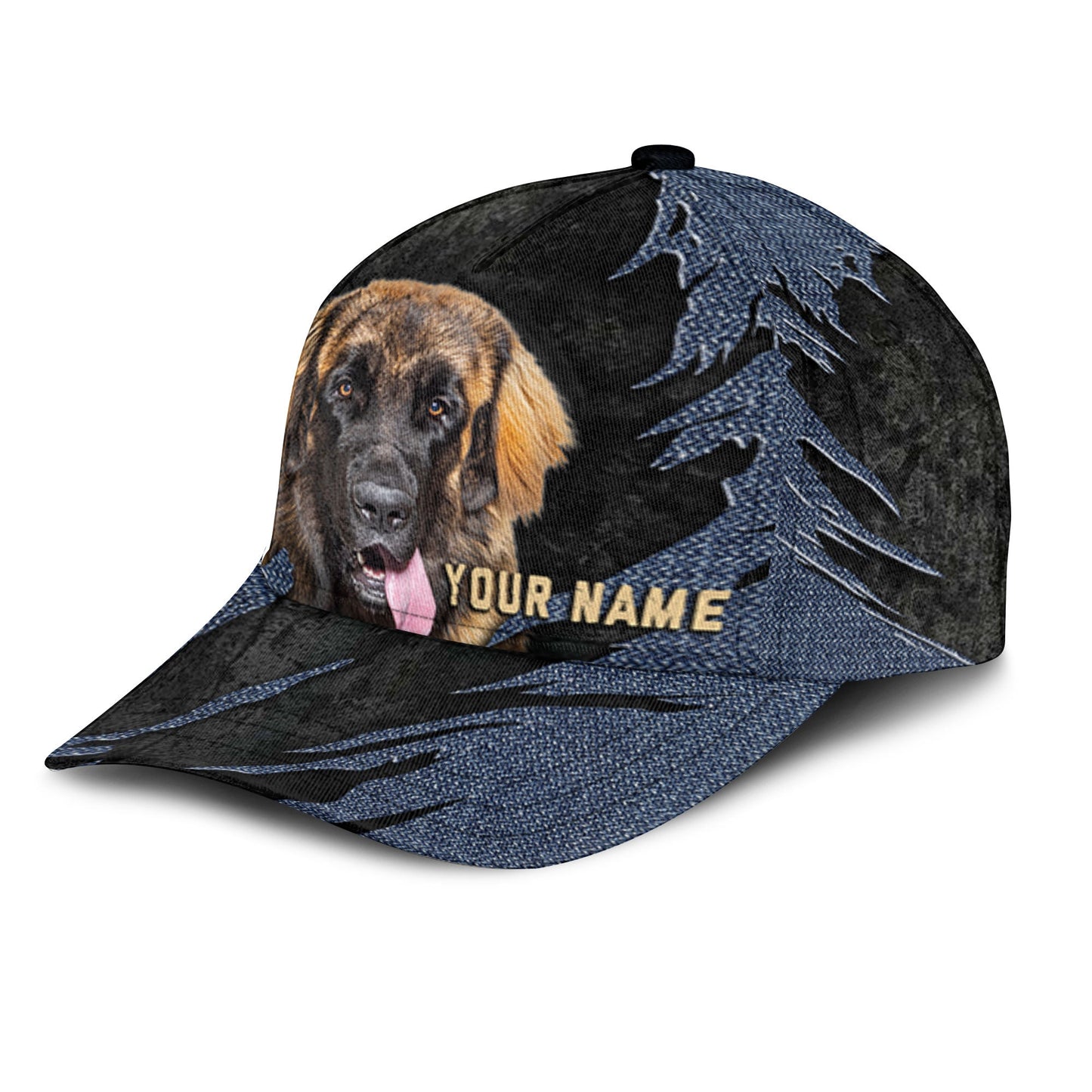 Leonberger - Jean Background Custom Name Cap