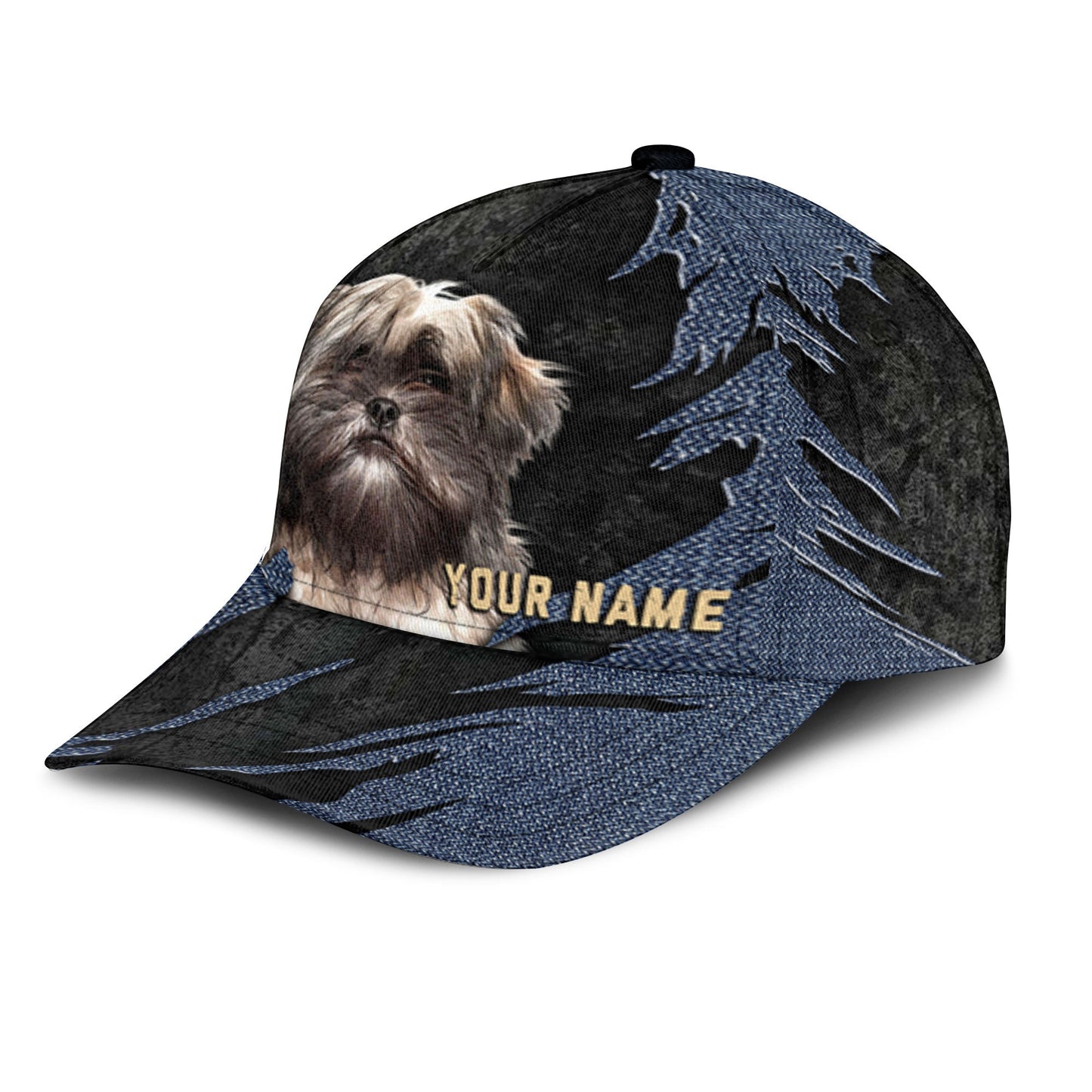 Lhasa Apso - Jean Background Custom Name Cap