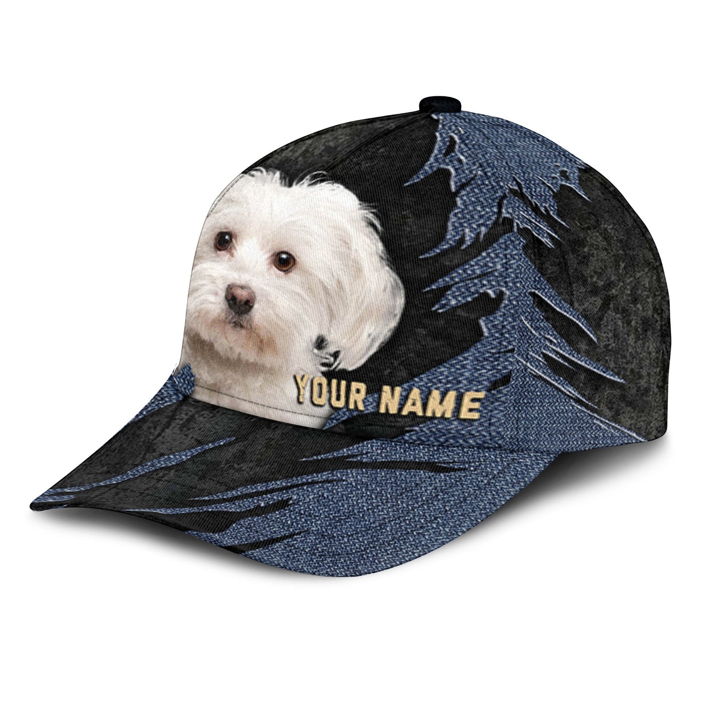 Maltese - Jean Background Custom Name Cap