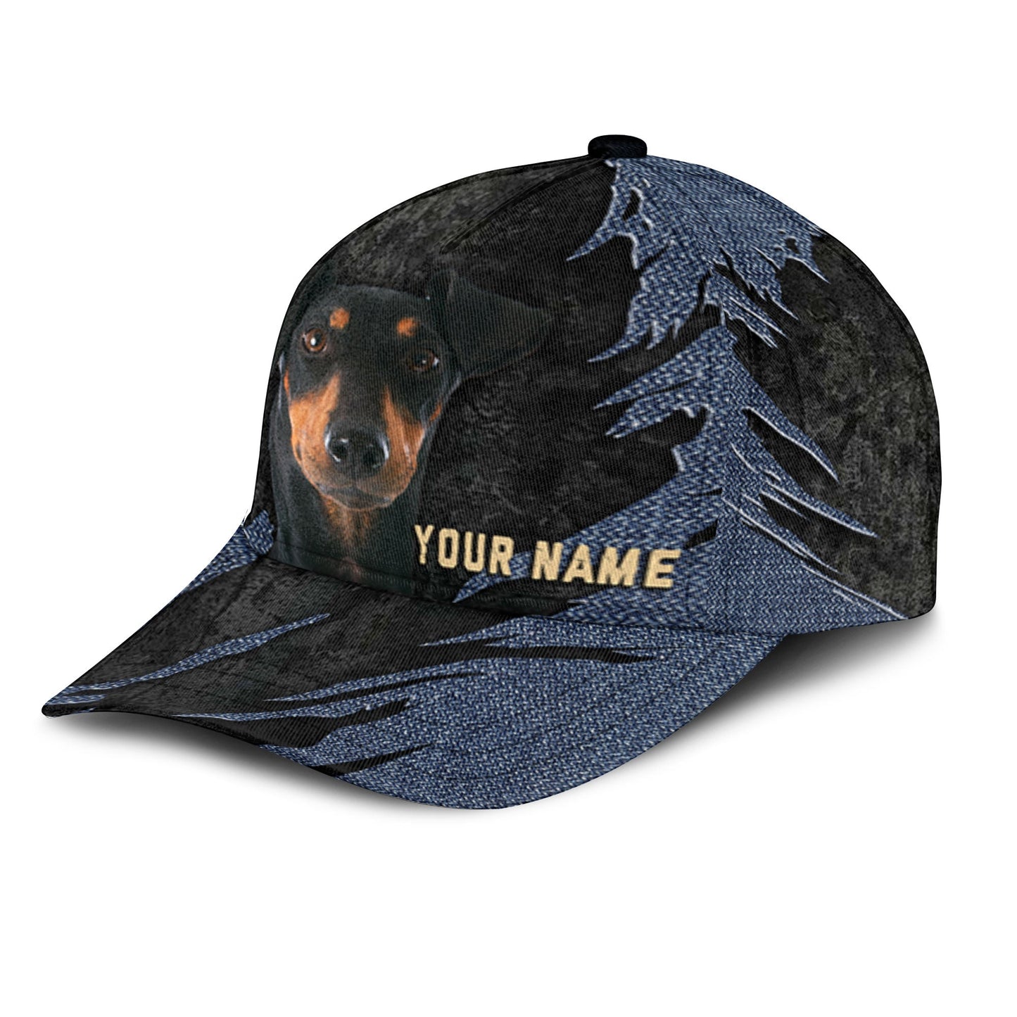 Manchester Terrier - Jean Background Custom Name Cap