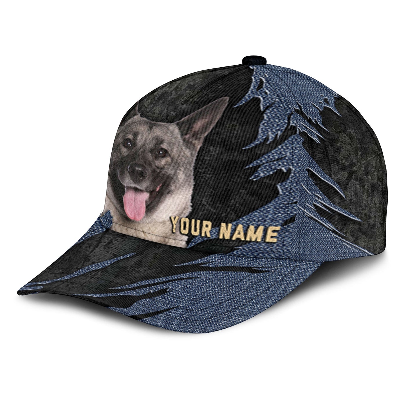 Norwegian Elkhound - Jean Background Custom Name Cap