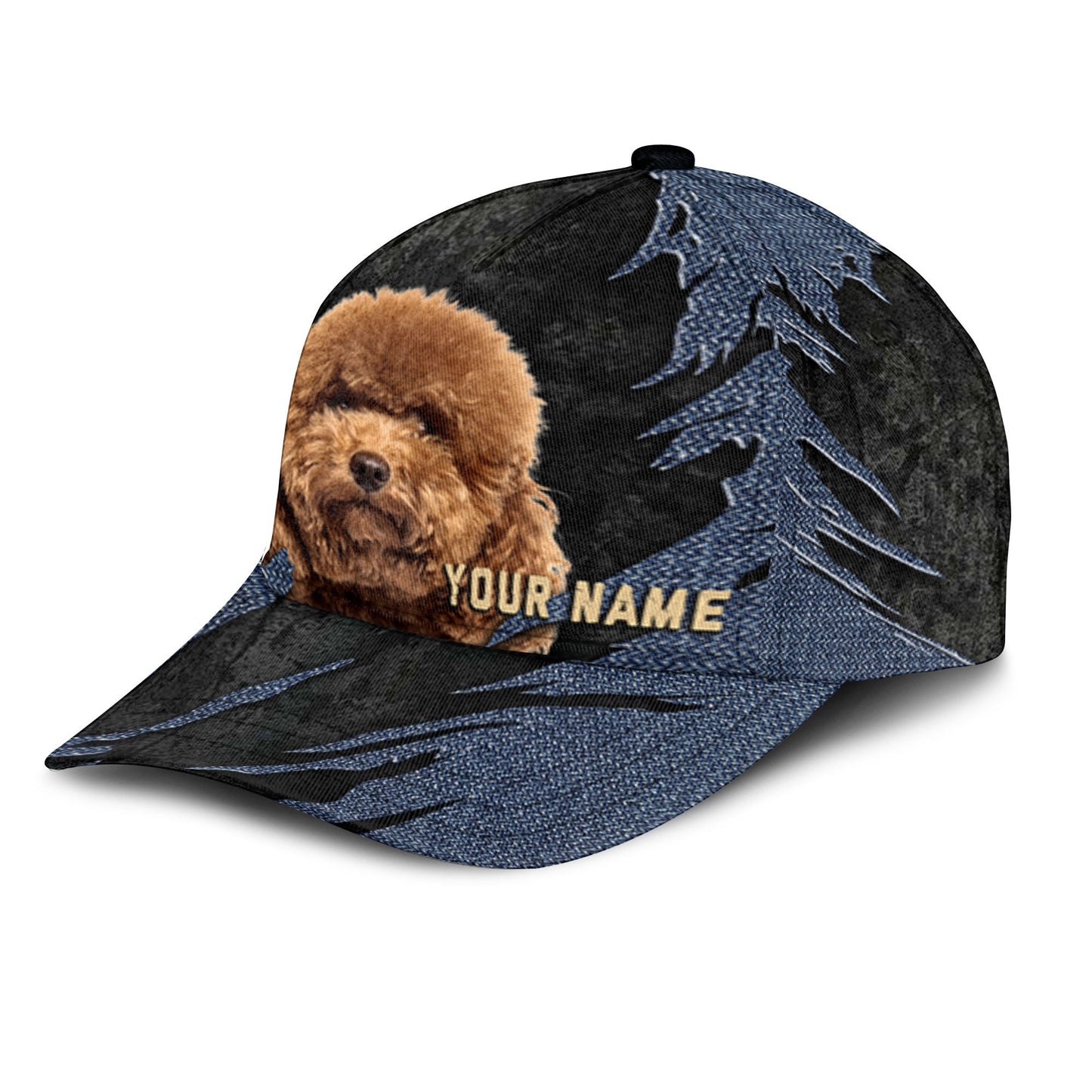 Poodle - Jean Background Custom Name Cap