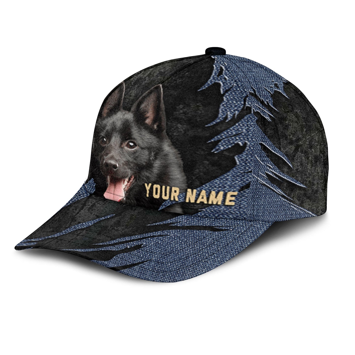 Schipperke - Jean Background Custom Name Cap