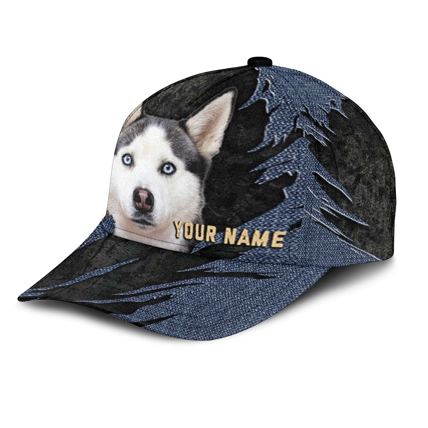 Siberian Husky - Jean Background Custom Name Cap