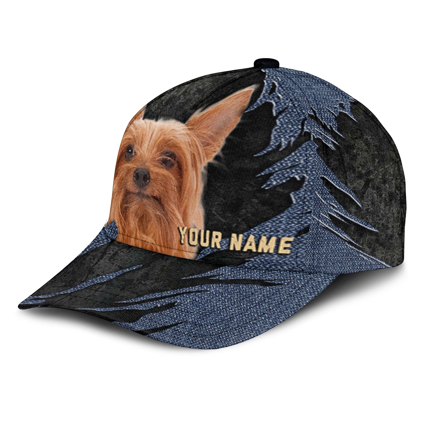 Silky Terrier - Jean Background Custom Name Cap