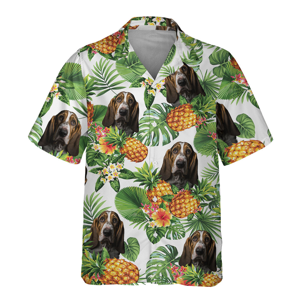Basset Hound AI - Tropical Pattern Hawaiian Shirt