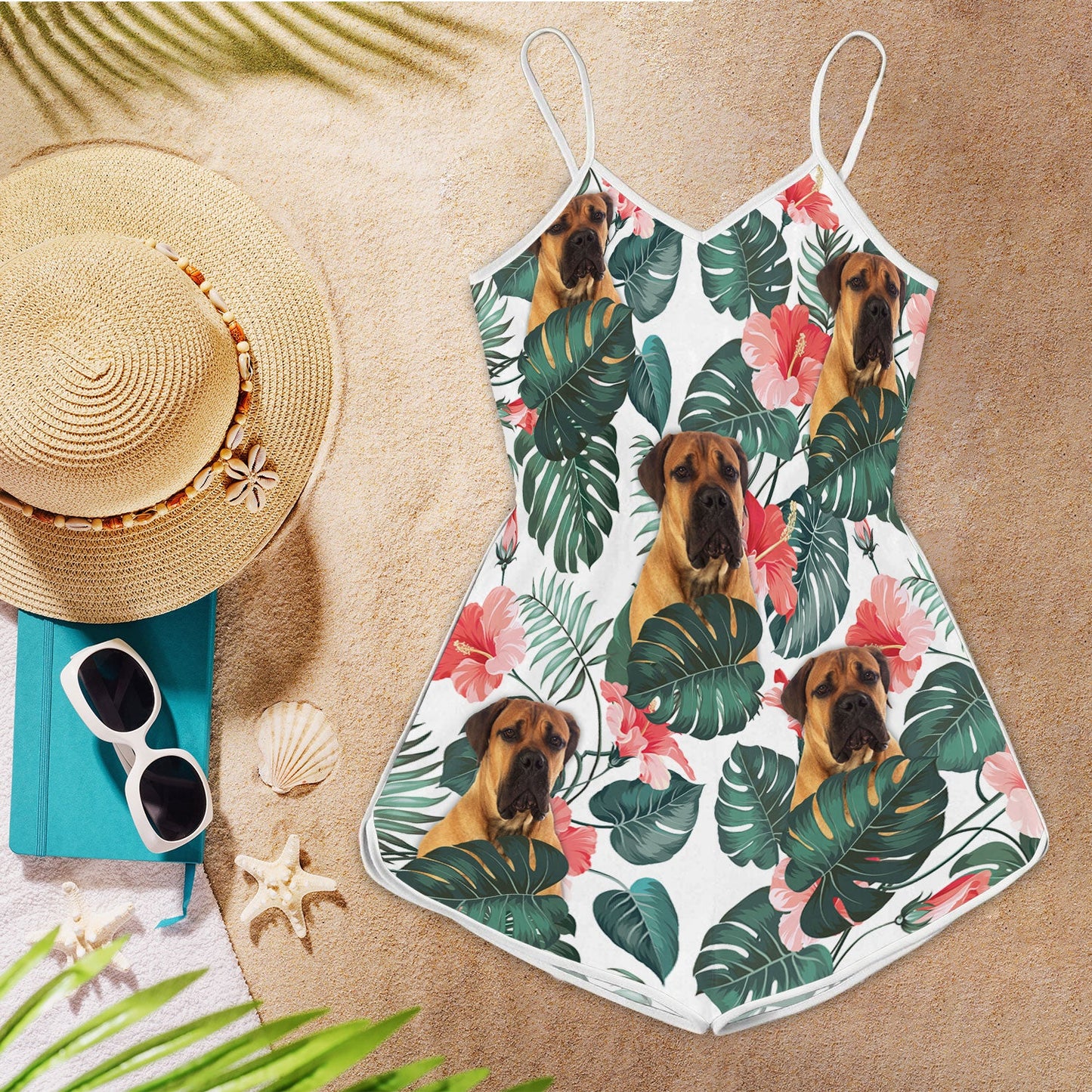 Boerboel Tropical Pattern Sleeveless Romper