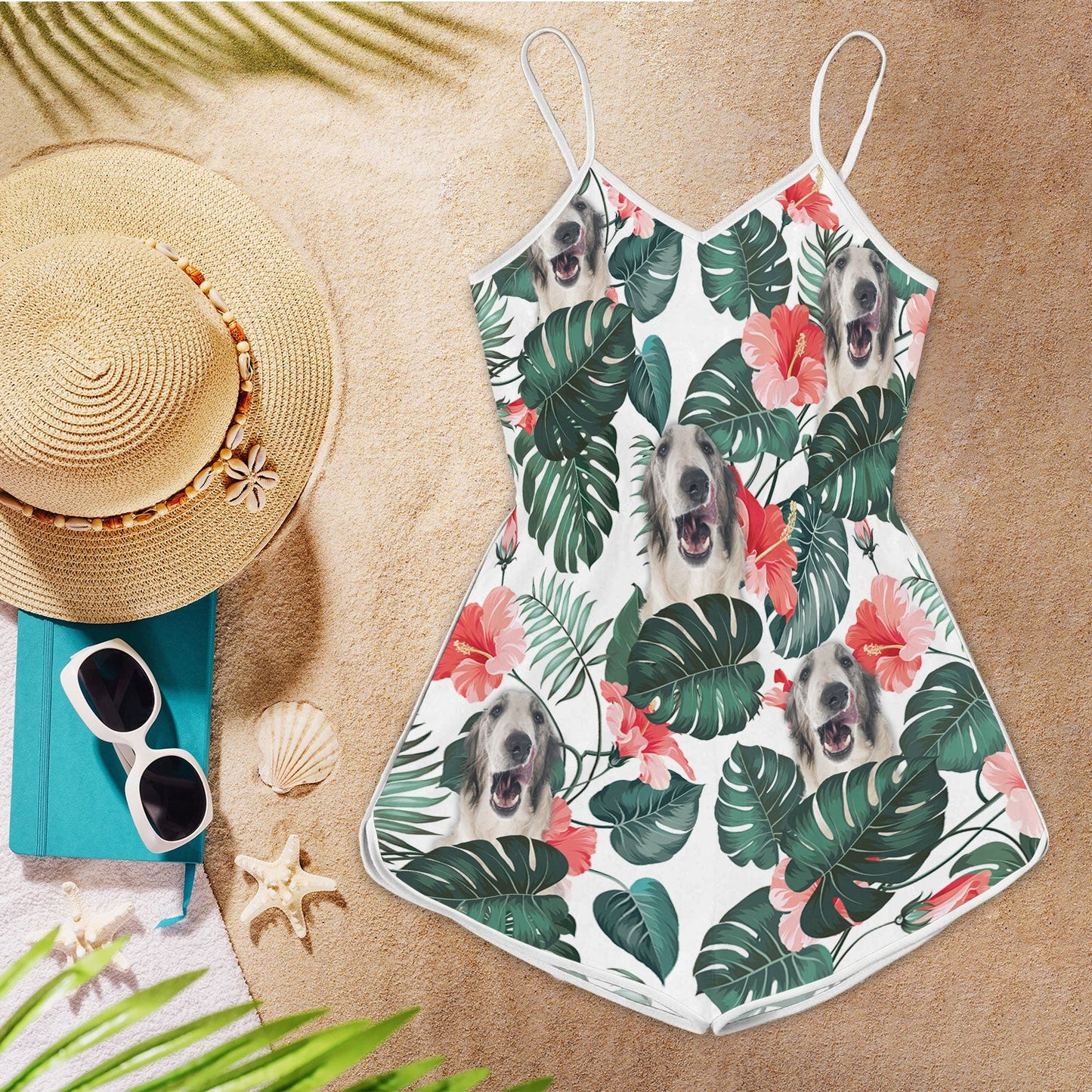 Borzoi Tropical Pattern Sleeveless Romper