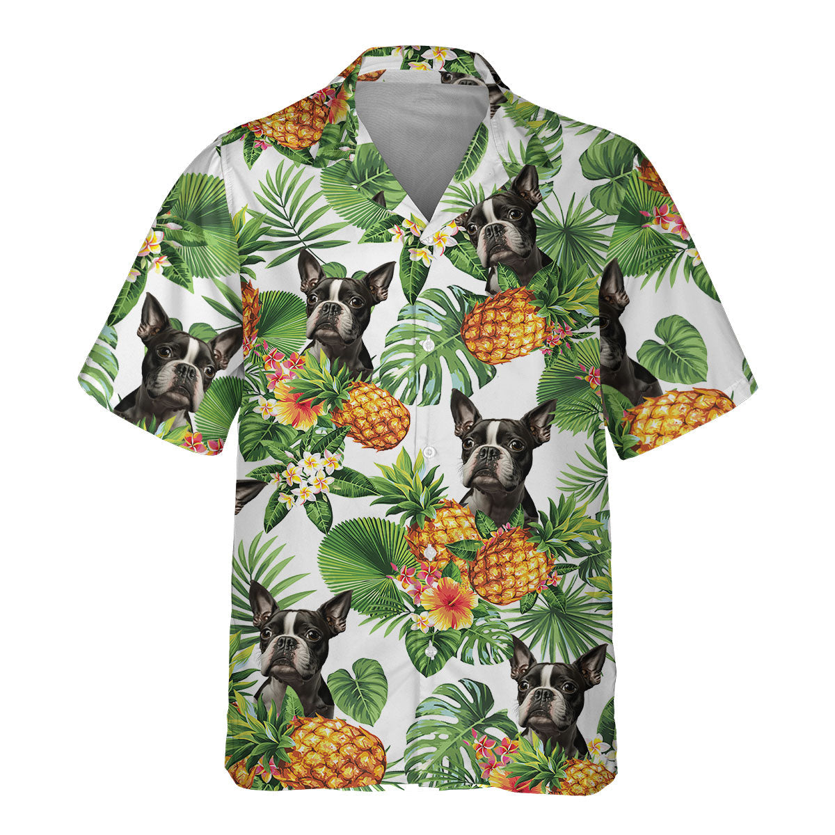 Boston Terrier AI - Tropical Pattern Hawaiian Shirt