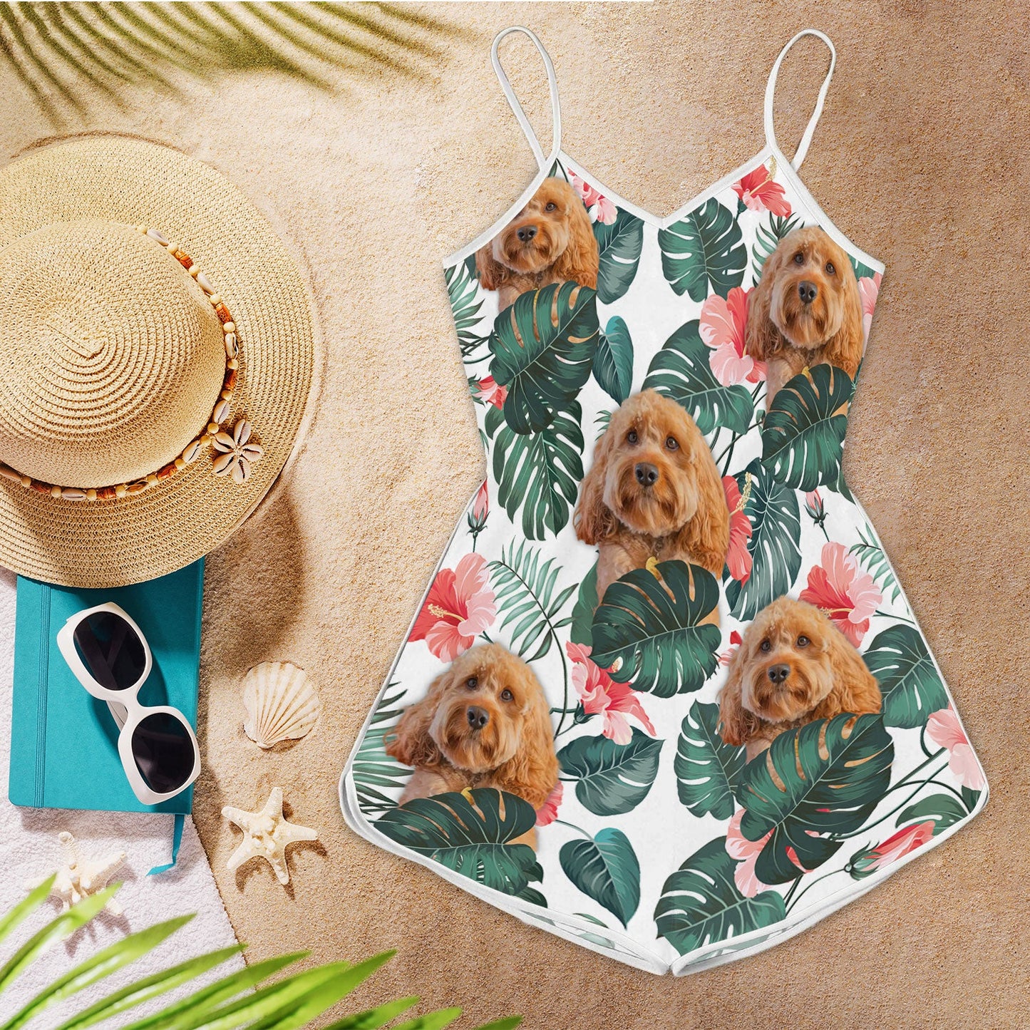 Cavapoo Dog Pattern Sleeveless Romper