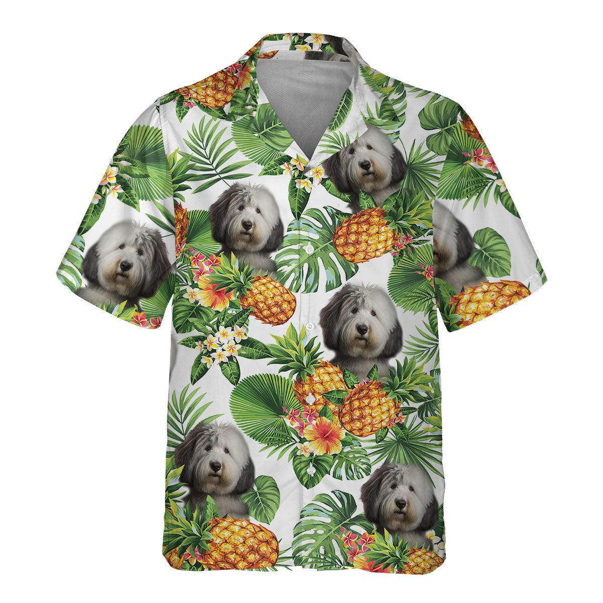 Old English Sheepdog AI - Tropical Pattern Hawaiian Shirt