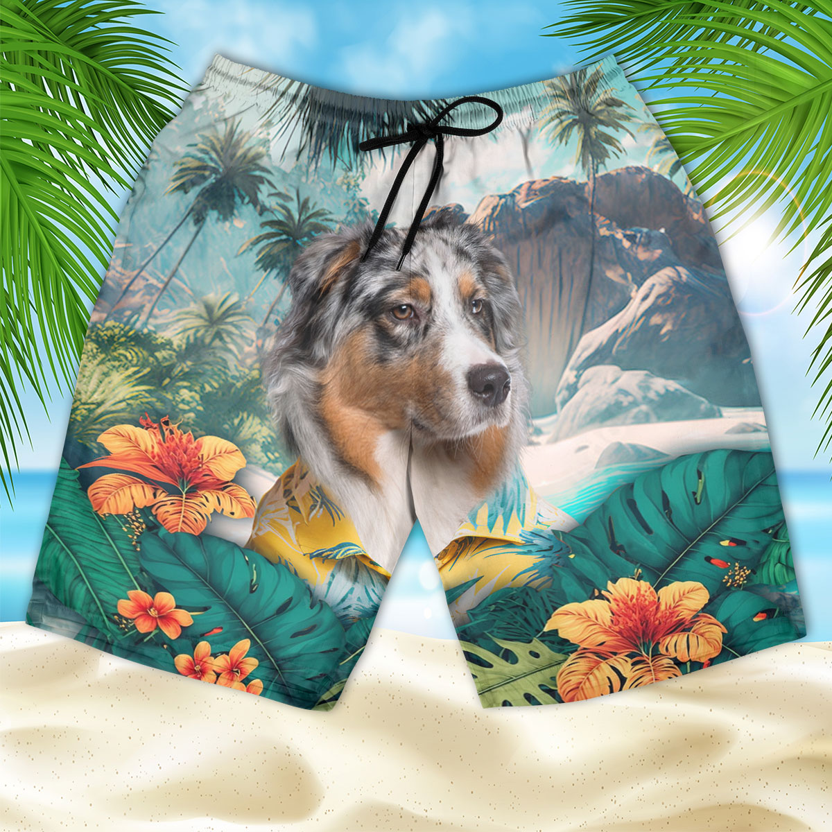 Australian Shepherd - 3D Men's Beach Short