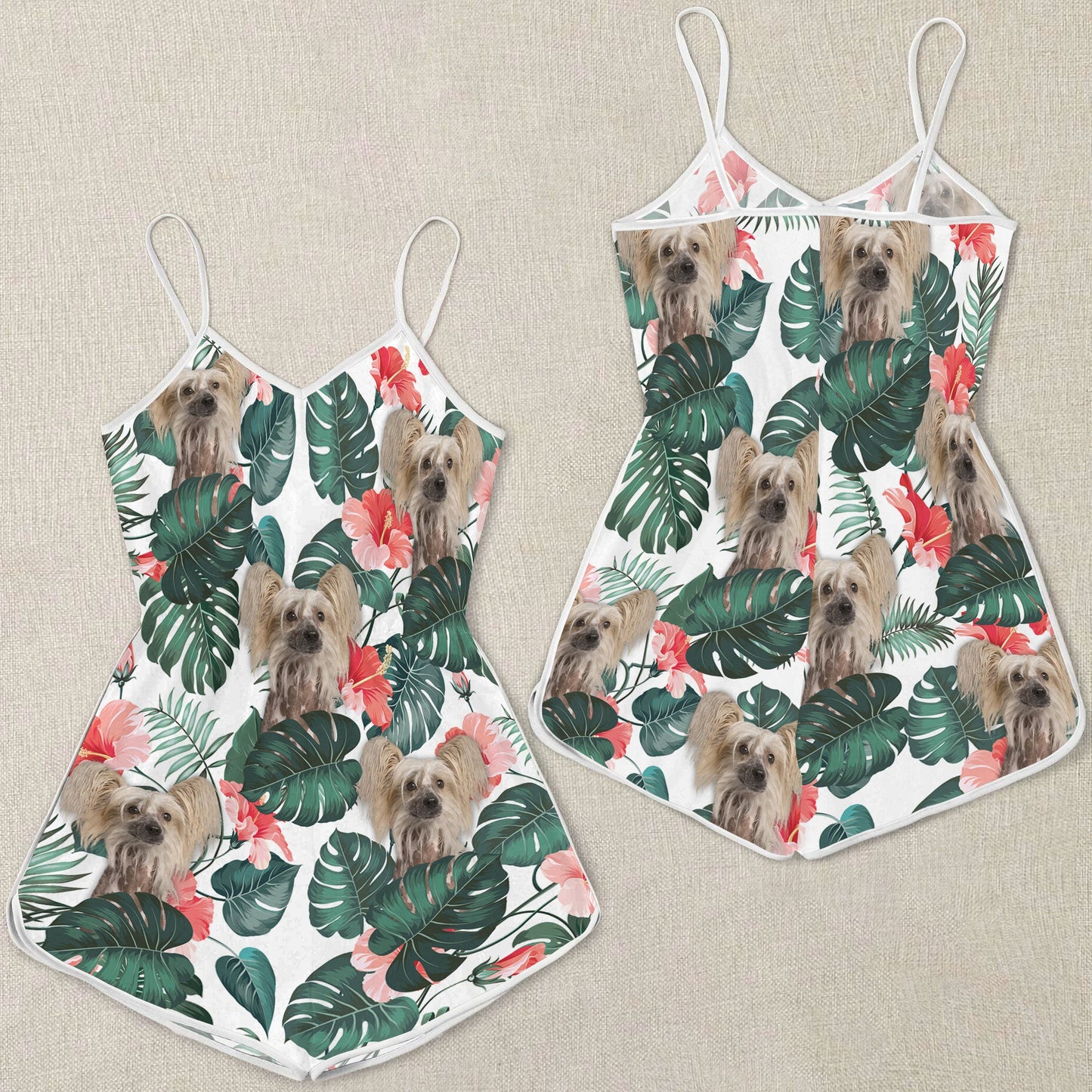 Chinese Crested Dog Pattern Sleeveless Romper