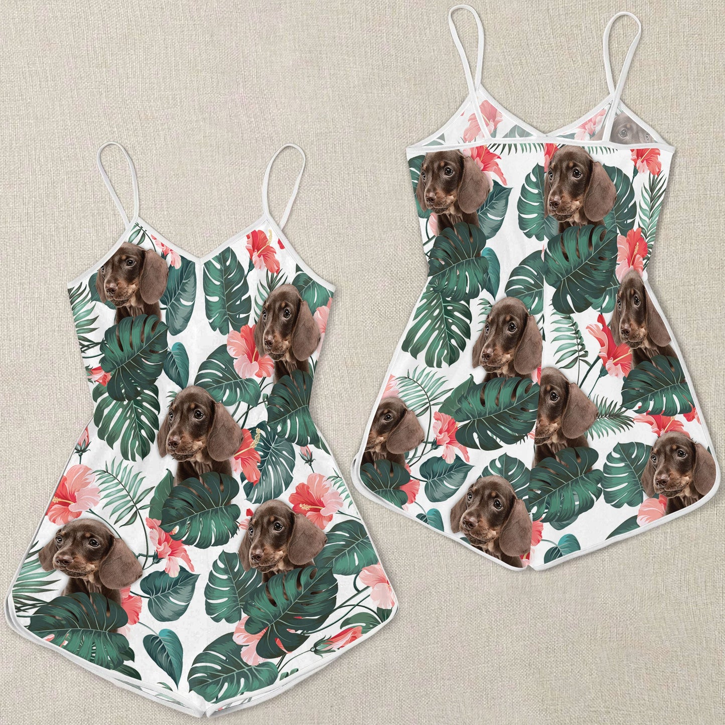 Dachshund Pattern Sleeveless Romper